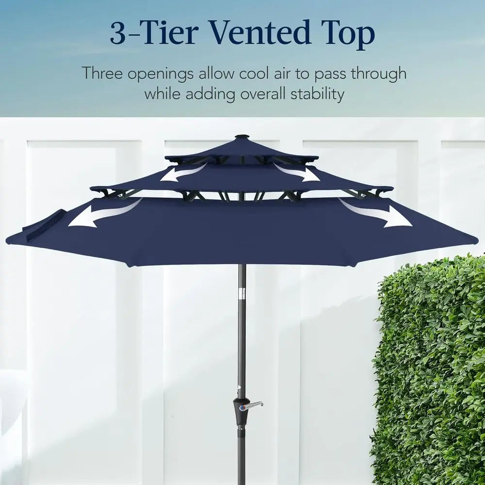 10ft 3-Tier Patio Umbrella with Crank Lift for Outdoor Shade
