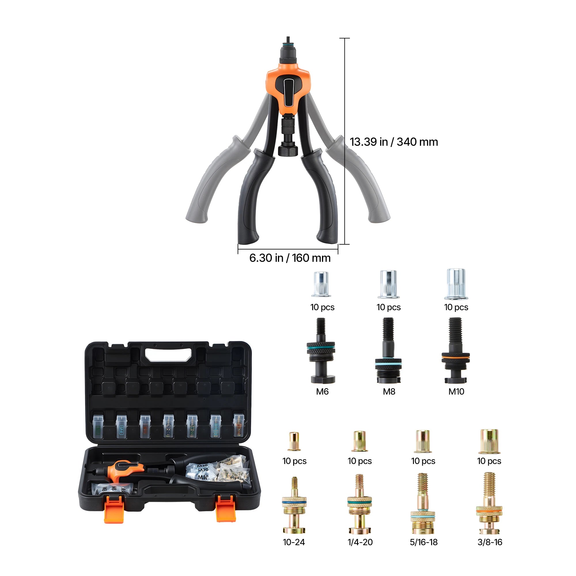Rivet Nut Tool Kit with Mandrels & Nuts Metric SAE Set