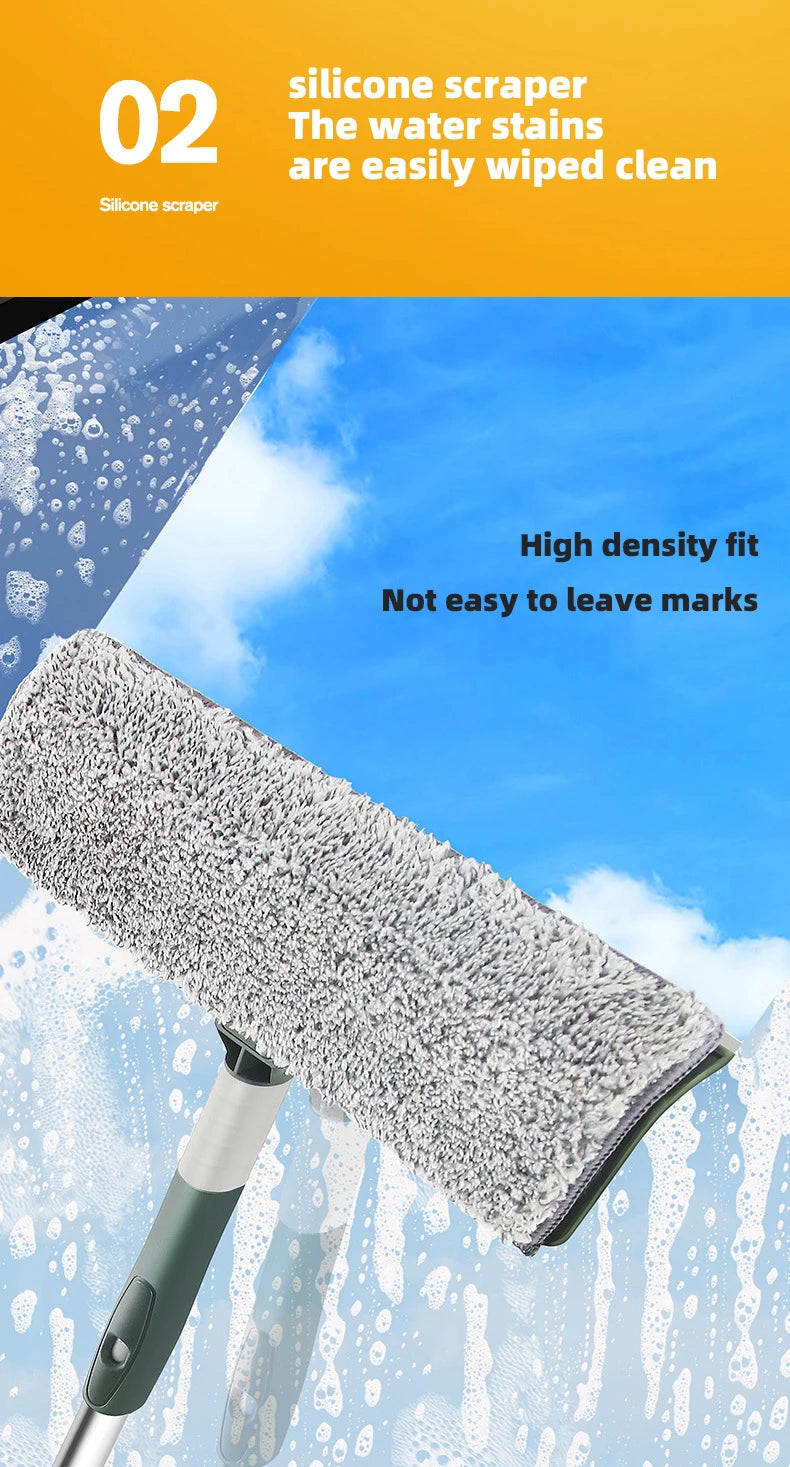 72-226CM Extended Window Cleaning Tool Glass Cleaner Mop with Silicone Scraper Window Cleaning Brush Household Cleaning Tools 
