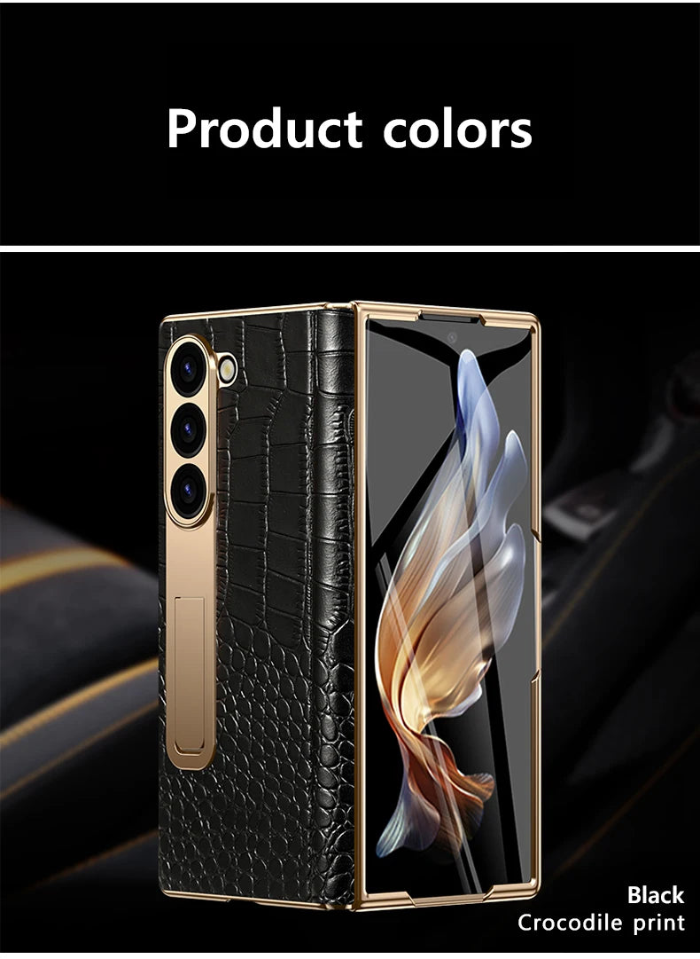 Äkta läderfodral med magnetisk gångjärnsställning för Samsung Galaxy Z Fold