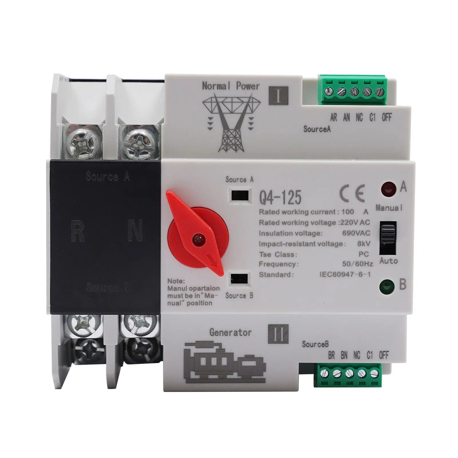 100A Dual Power Automatic Transfer Switch 2P ATS 110V