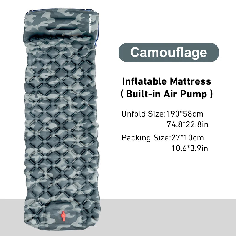 Inflatable Camping Mattress with Built-In Pump and Pillow