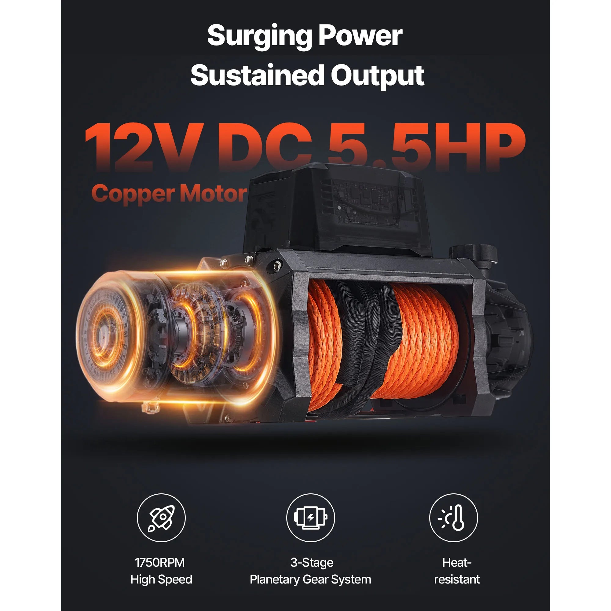 Ηλεκτρικό Τραβηχτικό 12V 10000–13500 lbs με Σχοινί 90 πόδια για Φορτηγό & SUV