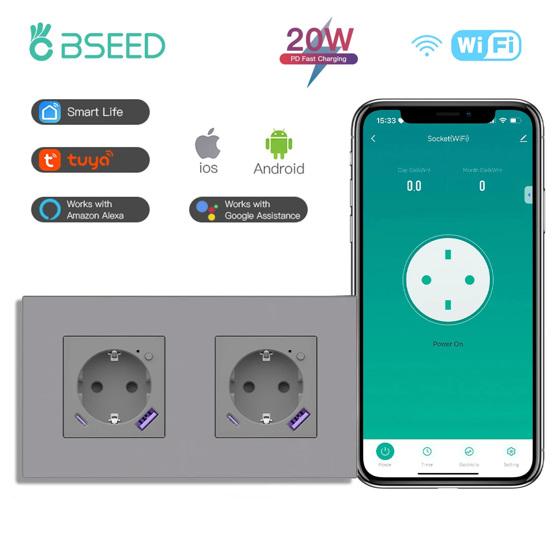 Wi-Fi Wall Socket with USB-C Charging - Options