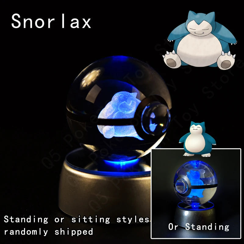 Pokemon Crystal Ball 3D Pikachu Gengar Mewtwo Night Light Lamp Pokeball 3D Glass Pokemon Crystal Ball Statue Kids Birthday Gift 