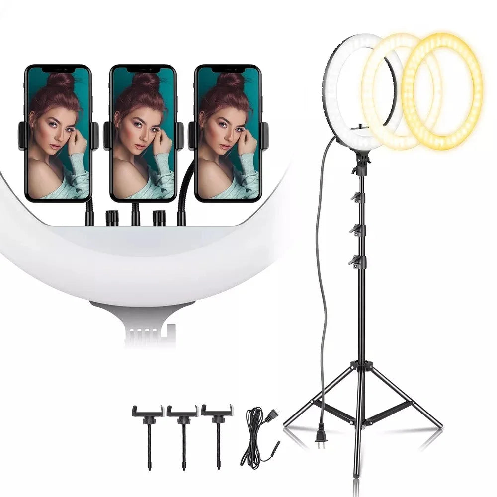 SH 18 Inch Thin Ring Light LED Selfie Video Lamp With Tripod Stand Phone Clip For YouTube Live Light Photography Studio 