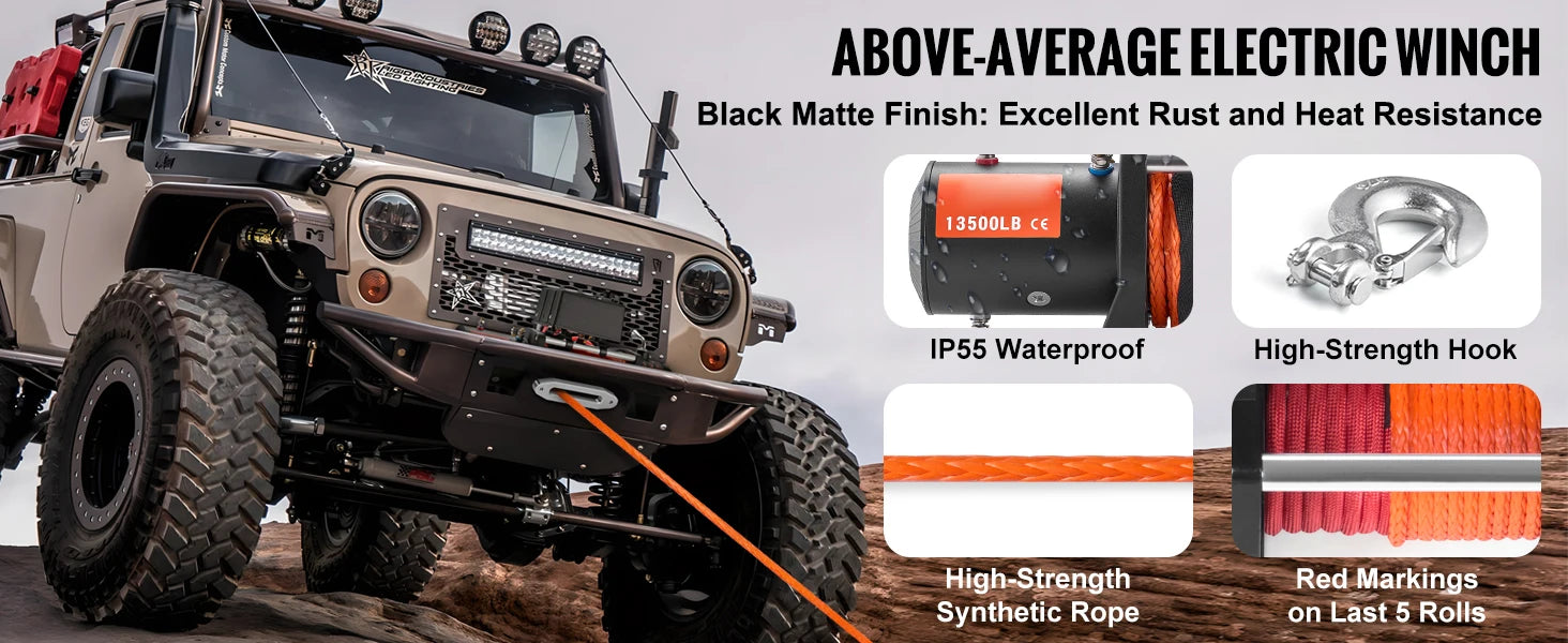 13500 lb Electric Winch with Synthetic Rope & Dual Remote Control