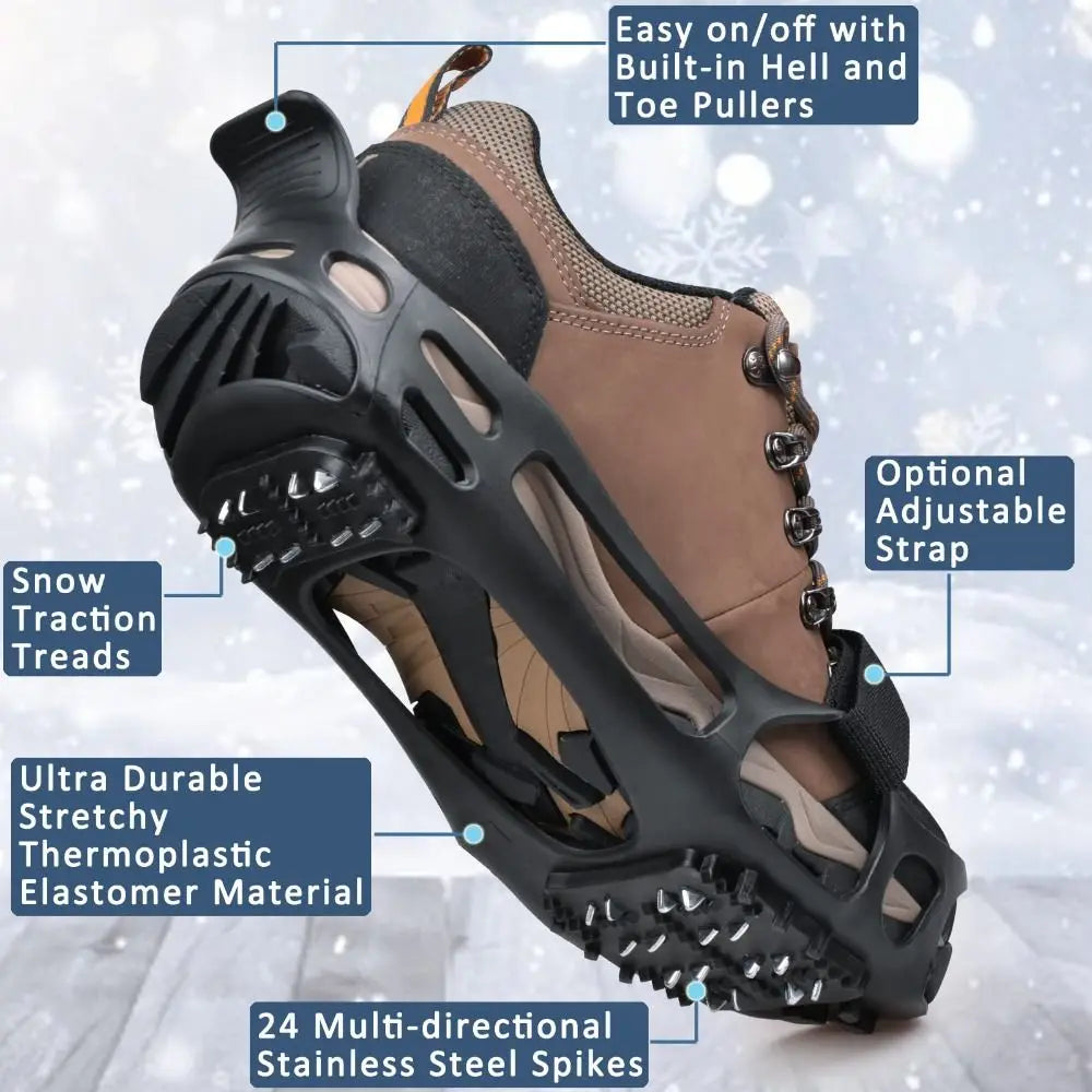 24 Nýtů Ice Snow Traction Cleats Stretch Rubber Wear-resistant Winter Walking Boots Cleats Non-slip Gripper Snow Spikes