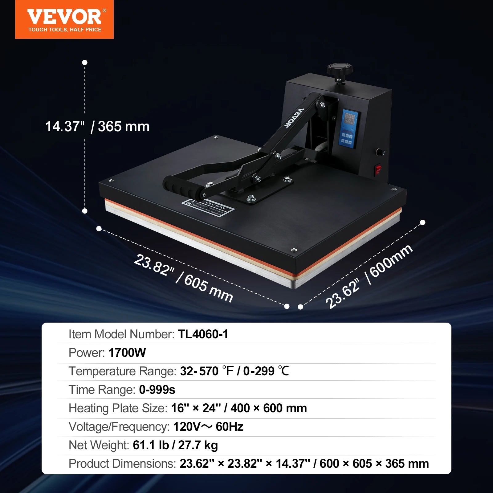 Clamshell Heat Press Machine 15x15–16x24 for T-Shirts & Sublimation