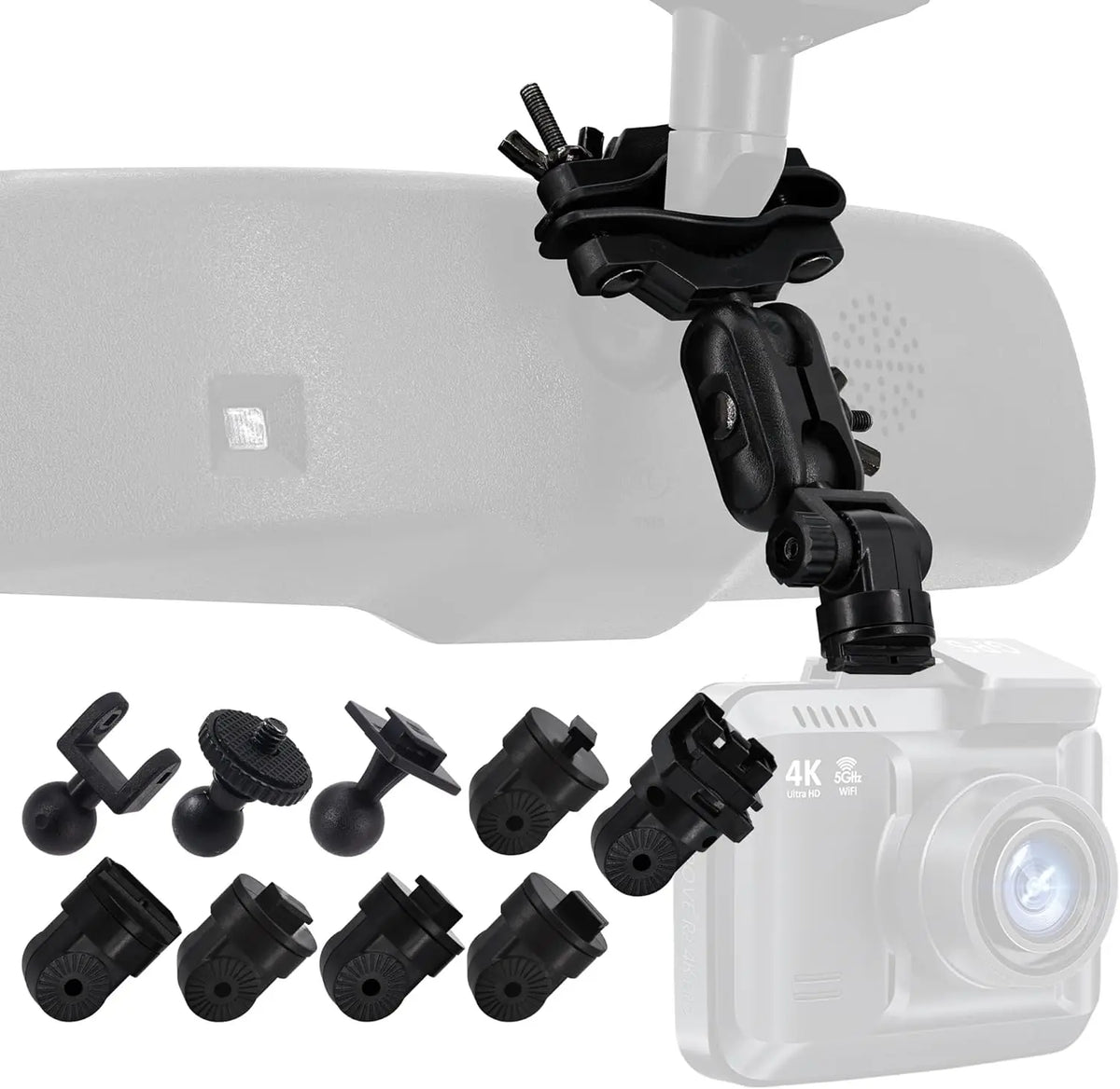 Rear-View Mirror Dash Cam Mount with Interchangeable Joints