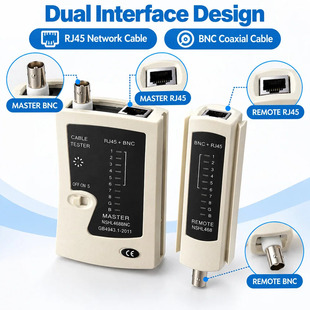 RJ45 and BNC Cable Continuity Tester