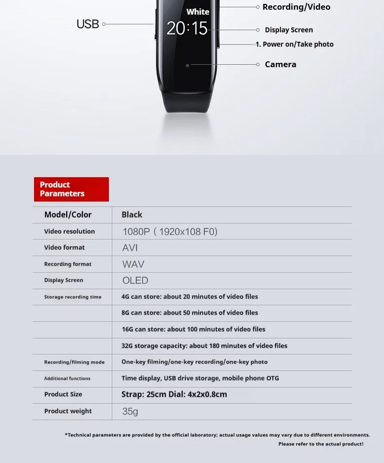 Mini Camera Wristwatch 1080P HD with 4GB Memory Discreet Design