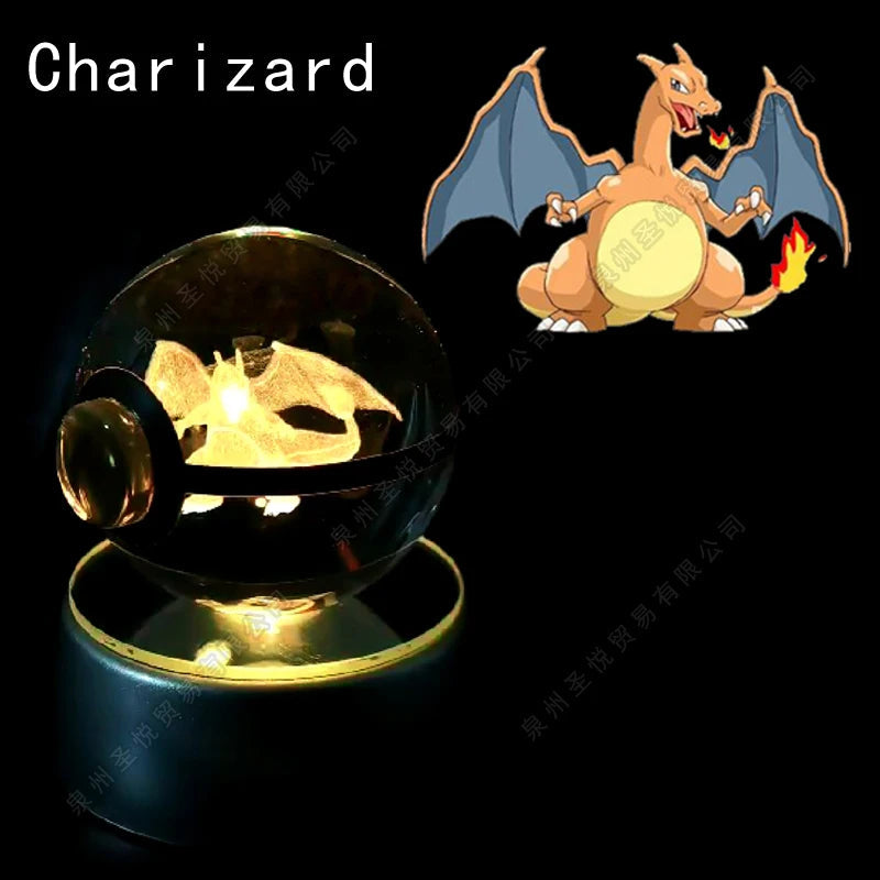 Pokemon Crystal Ball 3D Pikachu Gengar Mewtwo Night Light Lamp Pokeball 3D Glass Pokemon Crystal Ball Statue Kids Birthday Gift 