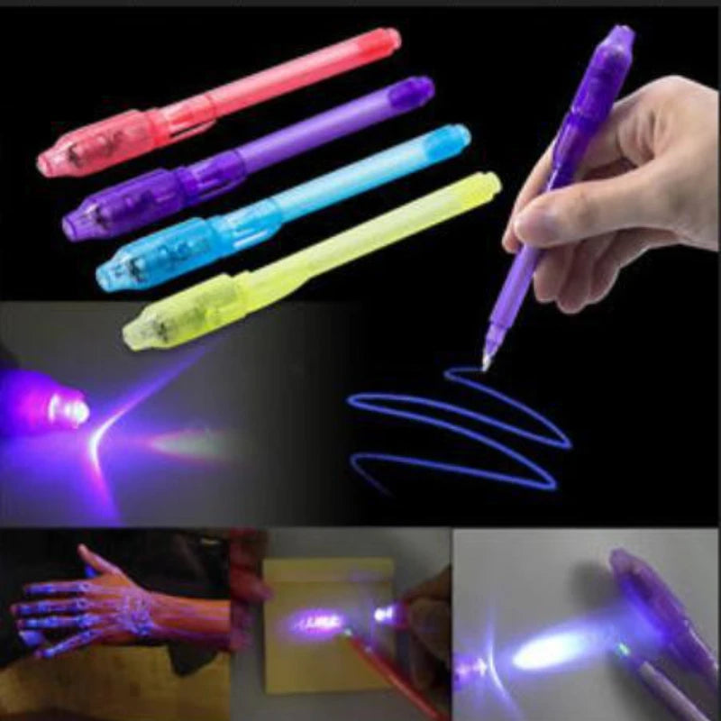 4pcs/lot Luminous Light Pen Magic Purple 2 In 1 UV Black Light Combo Drawing Invisible Ink Pen Learning Education Toys For Child 