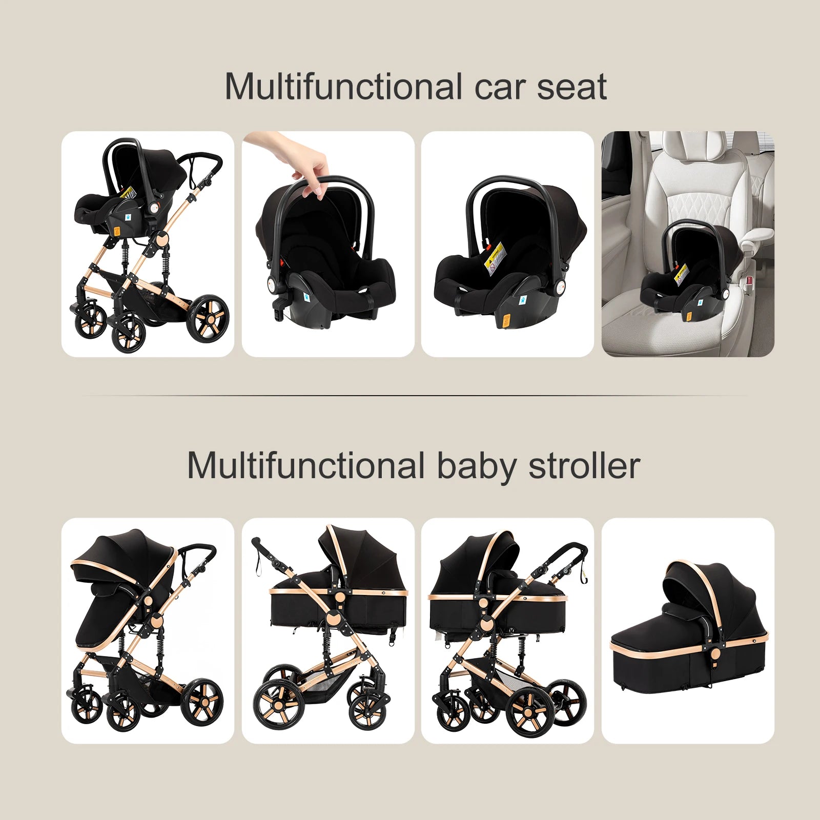 Baby Stroller 3‑in‑1 Lightweight Multifunction Carriage for Newborns