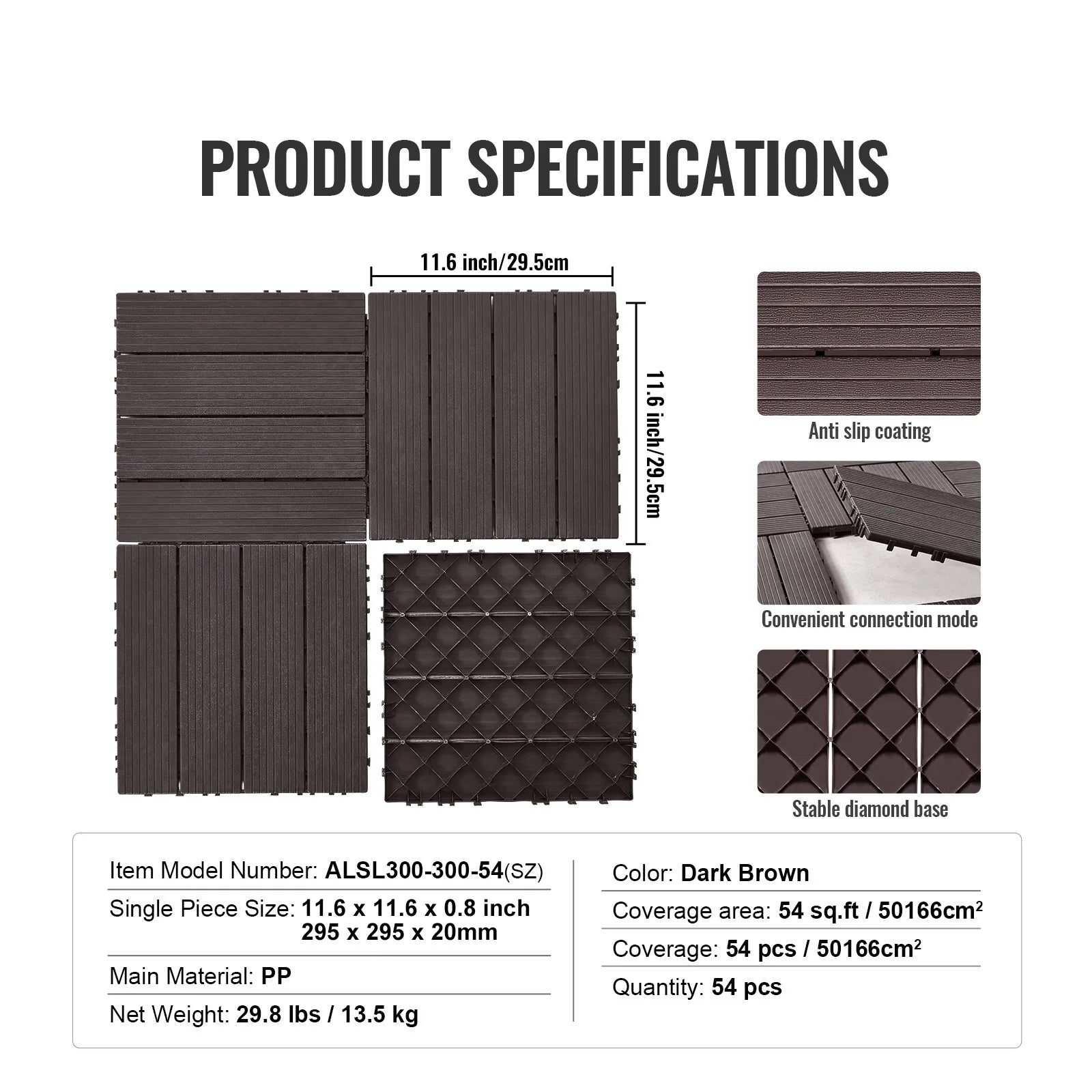 Interlocking Deck Tiles Waterproof Outdoor Flooring for Patio and Poolside