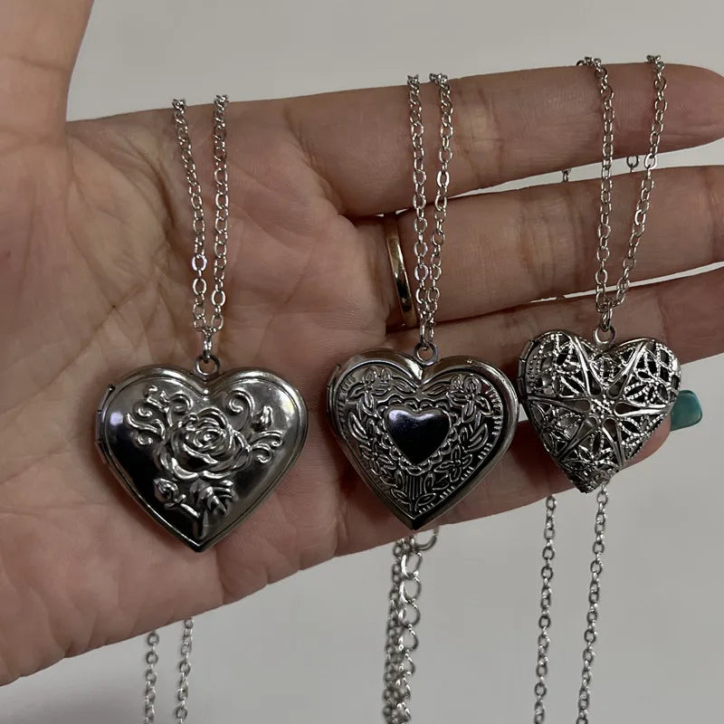 Romantic Heart Locket Pendant Openable Female Silver Color Stainless Steel Photo Frame Charm Necklace for Women Men Jewelry Gift 