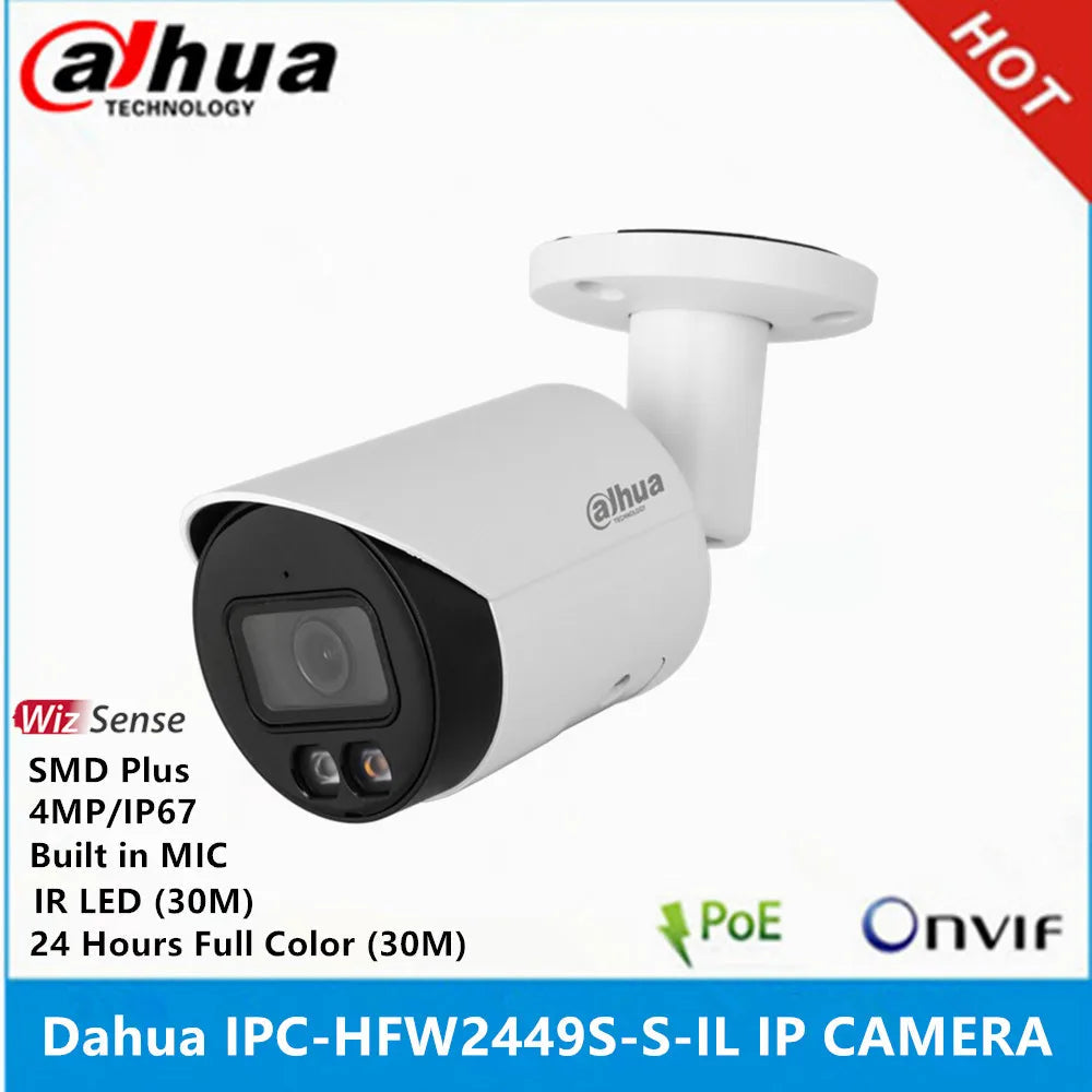 Dahua IPC-HFW2449S-S-IL 4MP Full-color & IR30M Smart Dual Light POE Built-in Mic SMD Plus IP 67 WizSense IP Camera 