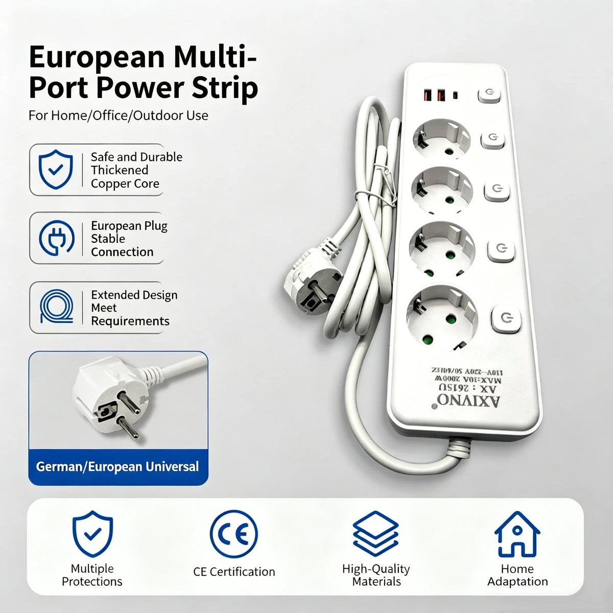 EU Extension Power Strip - Socket Options