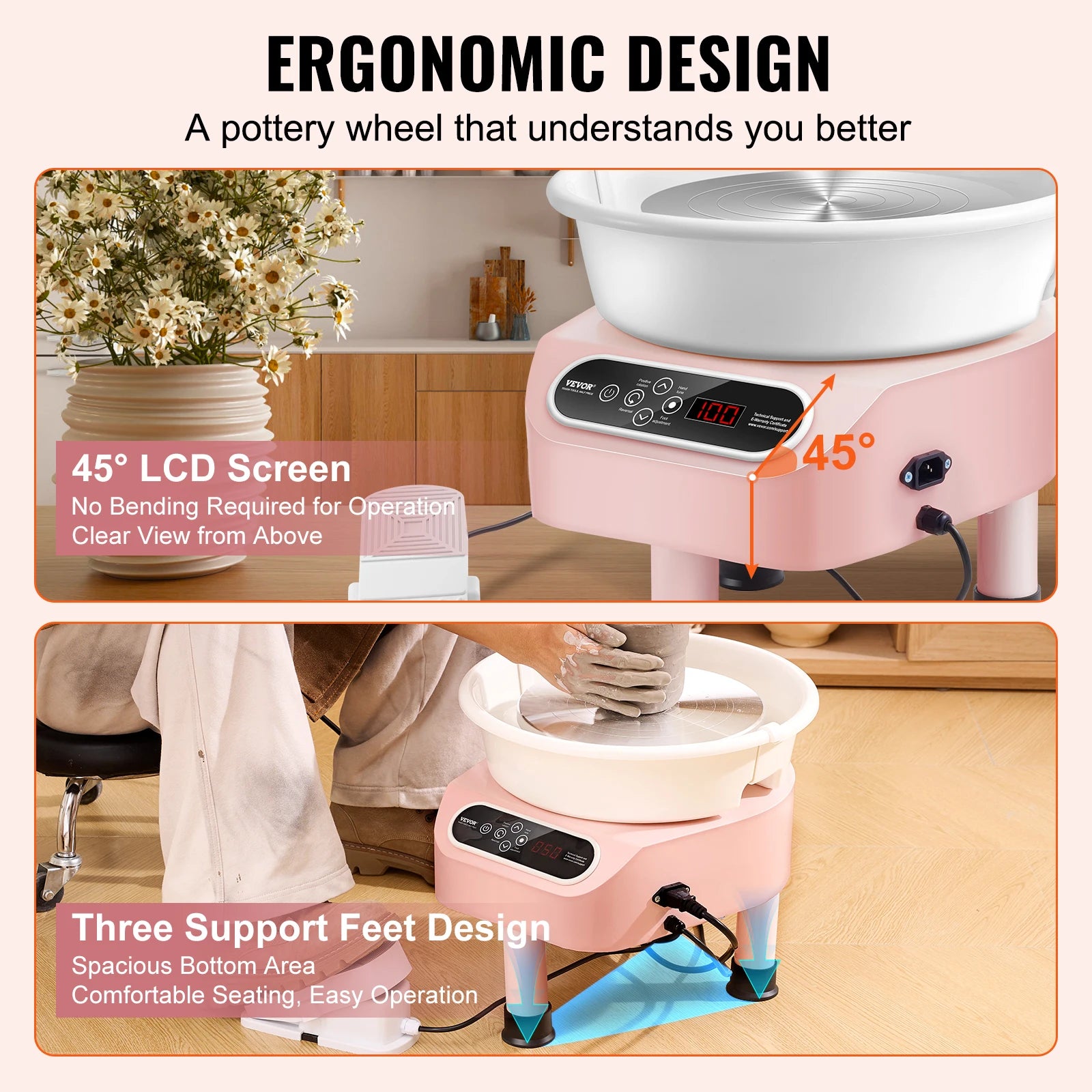 11-Inch Electric Pottery Wheel 450W with Foot Pedal Control