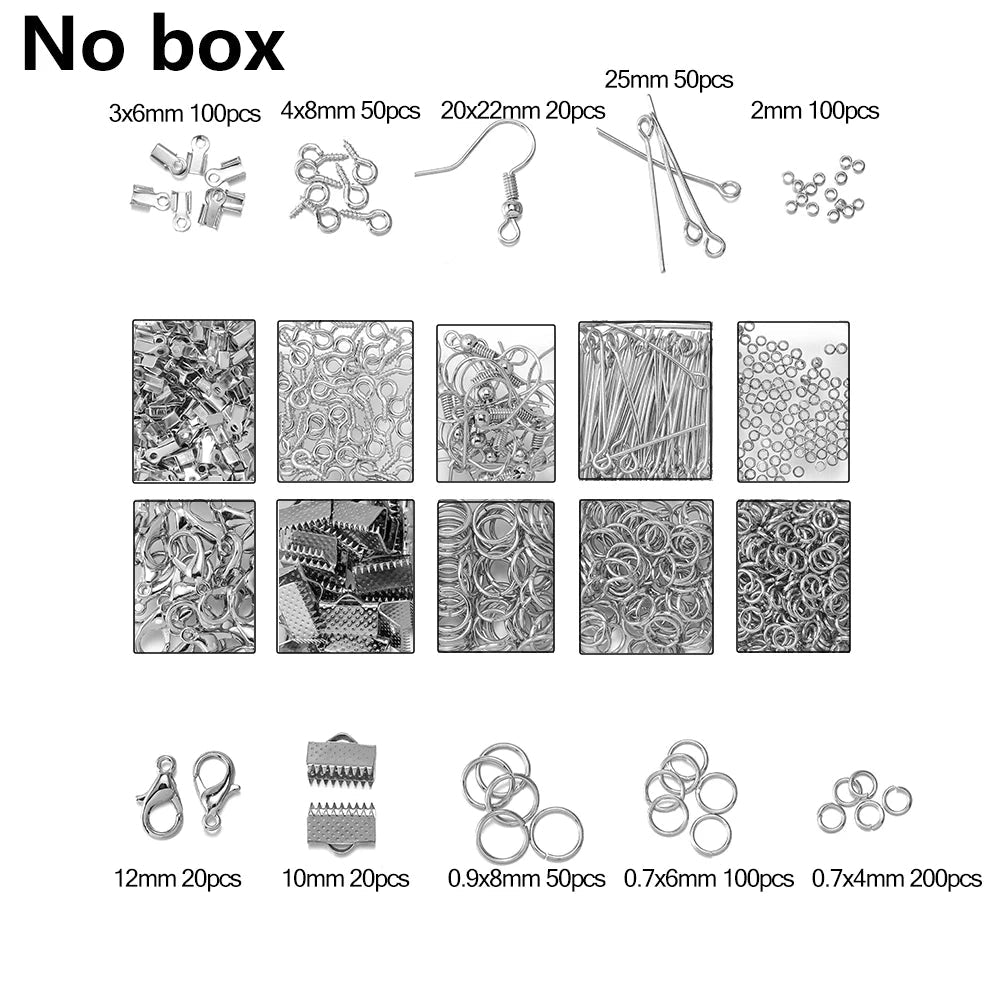 Alloy Accessories Jewelry Findings Set Repair Tools Lobster Clasp Open Jump Rings Earring Hooks for DIY Jewelry Making Supplies 