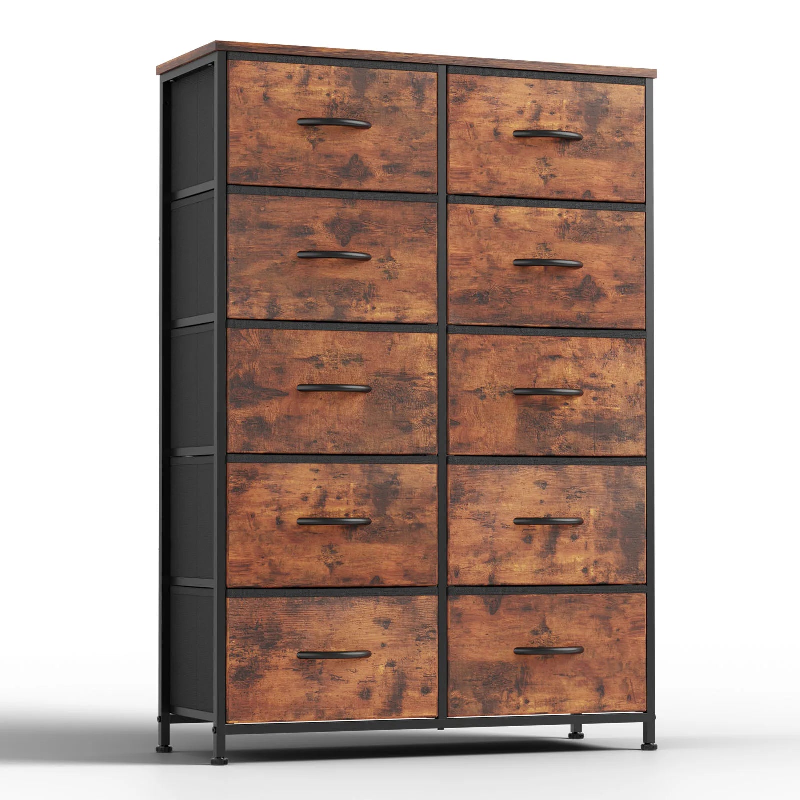 10 Drawer Fabric Dresser Nightstand with Steel Frame Storage