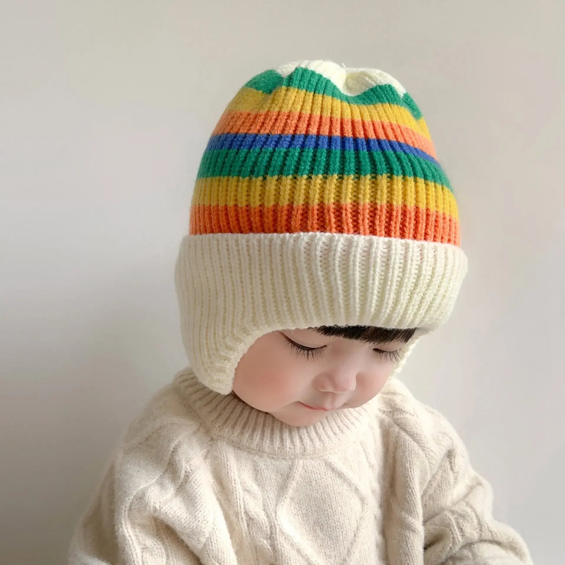 Baby wool hat cute bear ear protection hat children winter thickened warm knitted Korean version of the baby hat 