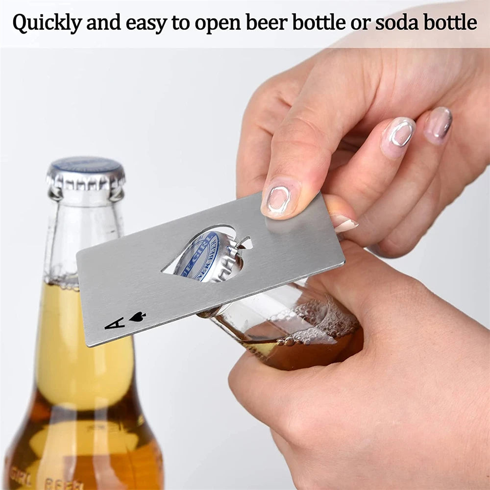 1Pcs Creative Poker Shaped Bottle Can Opener Stainless Steel Credit Card Size Bar Restaurant Beer Metal Opening Tool Gift 