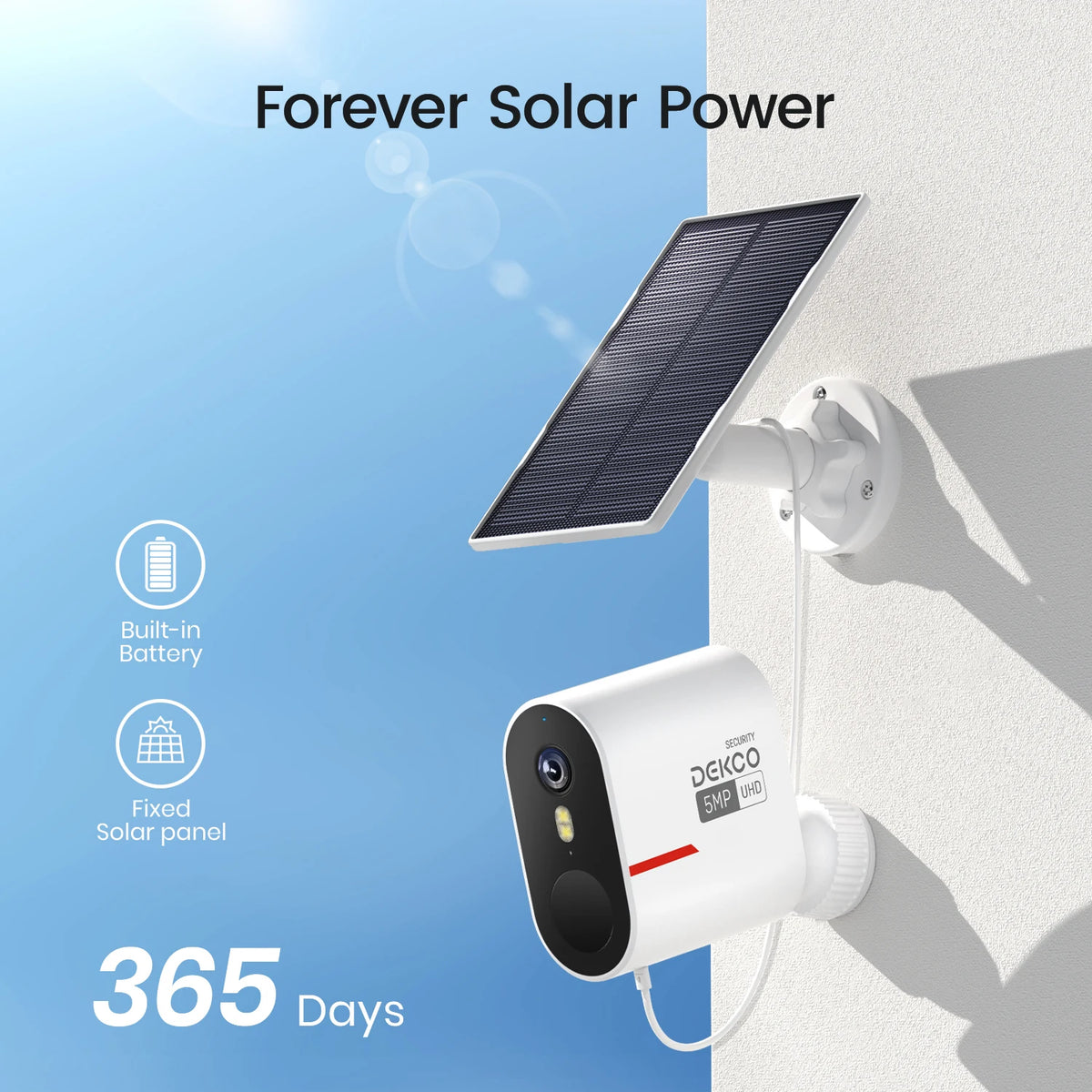 Dekco 5MP Wireless Solar Camera System 2 Cam Kit Outdoor WiFi Solar Security Camera Set Color Night Vision 2-Way Talk