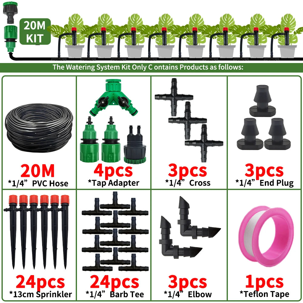 Garden Drip Irrigation Automatic Watering System Kit 1/4'' 13CM Sprinkler for Bonsai Pot Plant Flower Vegetable Greenhouse 