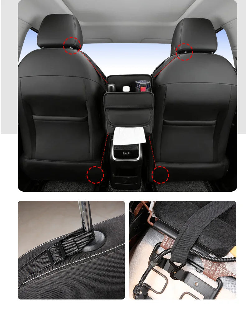 SEAMETAL Car Back Seat Organizer Tissue Holder PU Leather Storage Pocket Hanging Car Storage Bag for Backseat Universal Fit