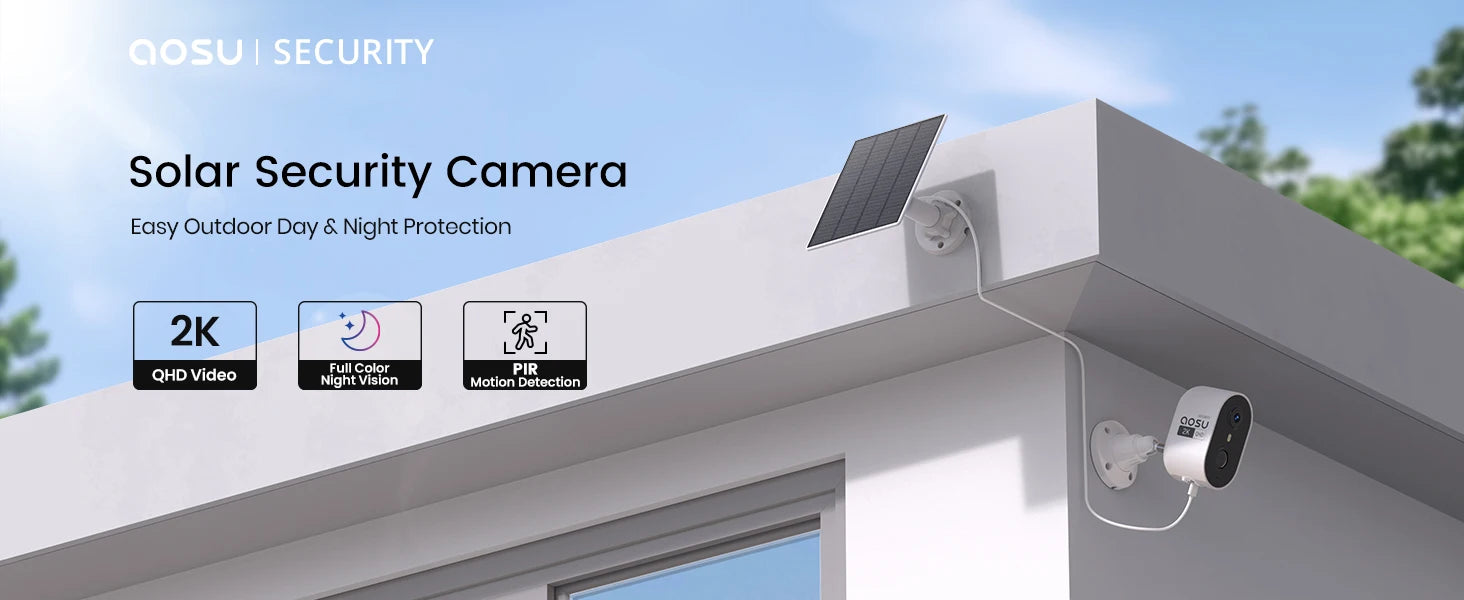 AOSU Solar Outdoor Security Camera, 3MP Color Night Vision