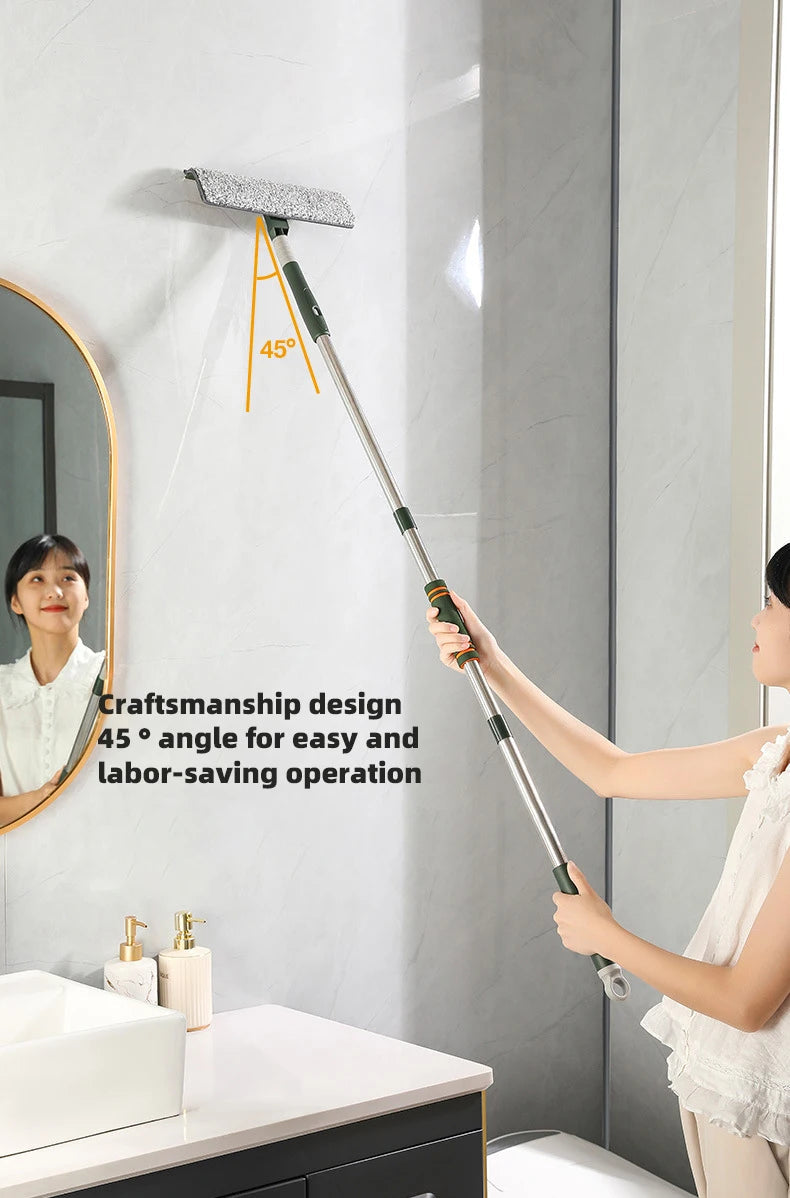 72-226CM Extended Window Cleaning Tool Glass Cleaner Mop with Silicone Scraper Window Cleaning Brush Household Cleaning Tools 