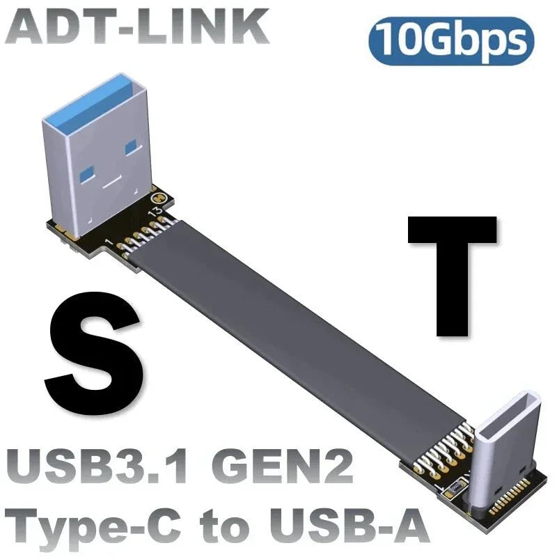 Cavo dati piatto ADT-Link USB 3.1 Gen 2 Type-C a Type-A da 10 Gbps, USB 3.1 C maschio a A femmina, adattatore FPC per dispositivi USB e FPV