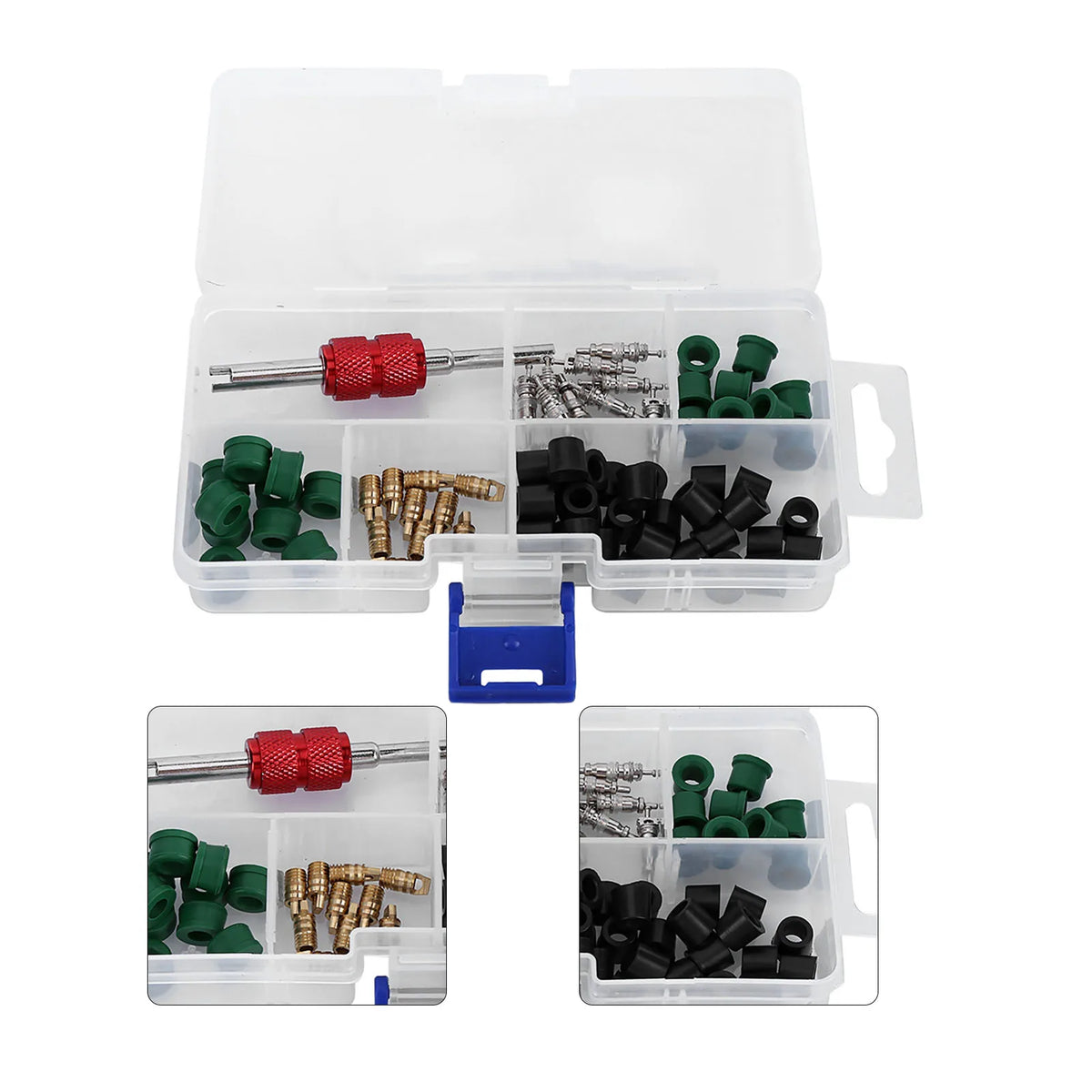 Valvola Kit per condizionatore Kit di riparazione Strumento di riparazione Cuori di valvola Guarnizioni O-ring Valvole Strumenti chiave per valvole