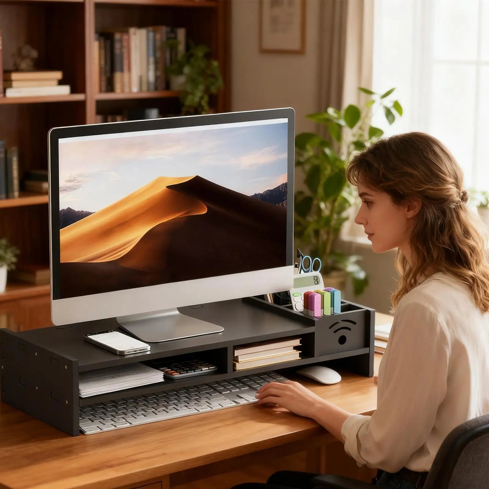 2 Tier Monitor Stand Riser with Storage Shelf 11cm Ergonomic Lift