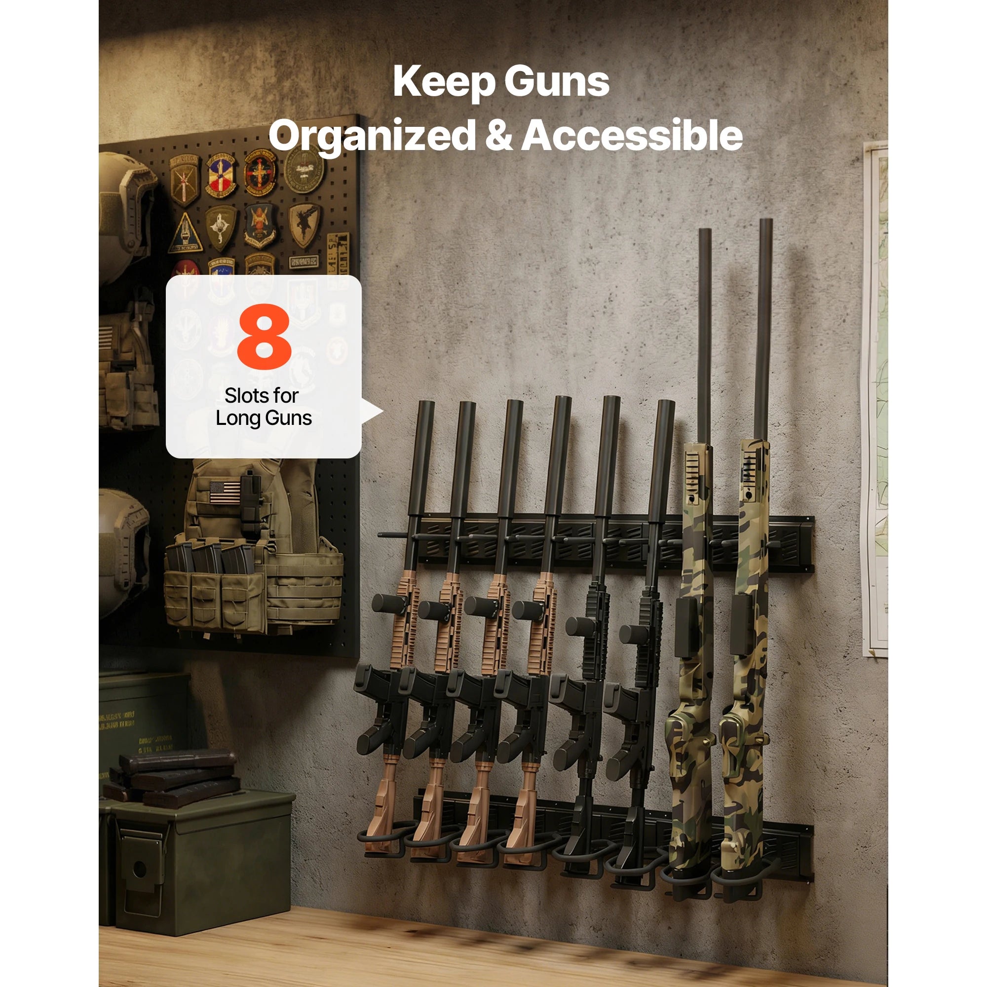 SucceBuy Indoor Steel Gun Rack 8 Slots for Long Guns Gun Display Rifle Storage Holder with Screws for Home Garage Retail Shop