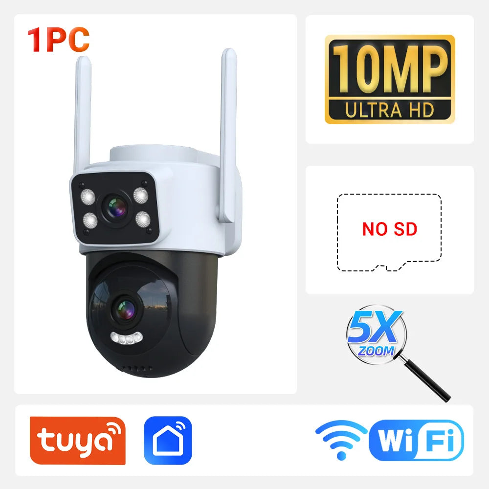 Caméra de sécurité PTZ à double objectif 10MP avec suivi automatique et vision nocturne