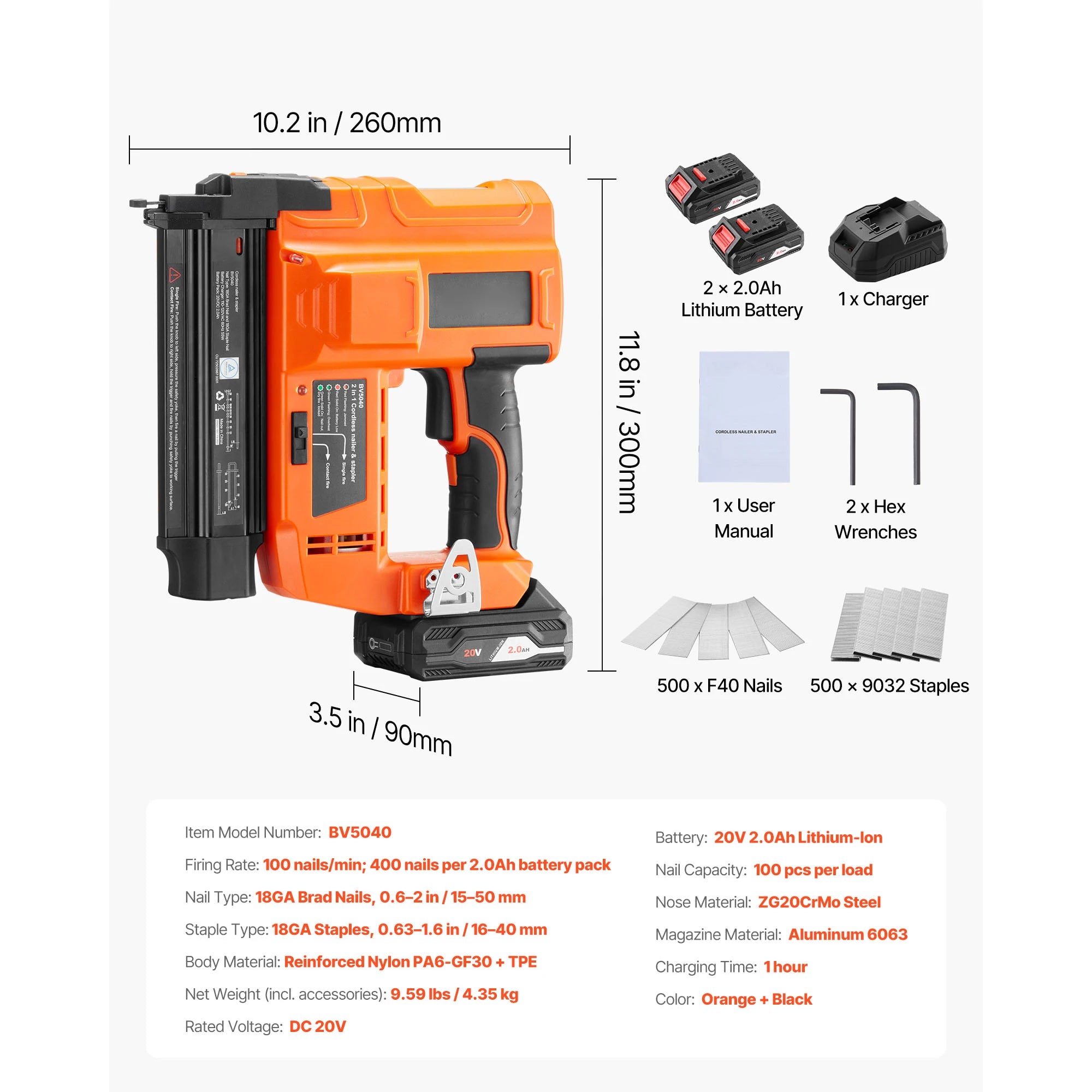 SucceBuy Cordless Brad Nailer 18 Gauge 20V Battery Powered Nail Gun and Staple Gun with 500 pcs Nails 500 pcs Staples