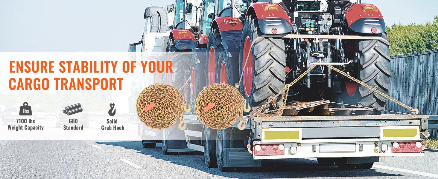 SucceBuy 1/2 peças Correntes de Bandeja de Reboque com Banho de Zinco para Caminhão, com Ganchos de Segurança tipo agarrar para Madeira, Amarração de Transporte para Caminhão de Carga, Corrente de Pranchas/Freight flatbed