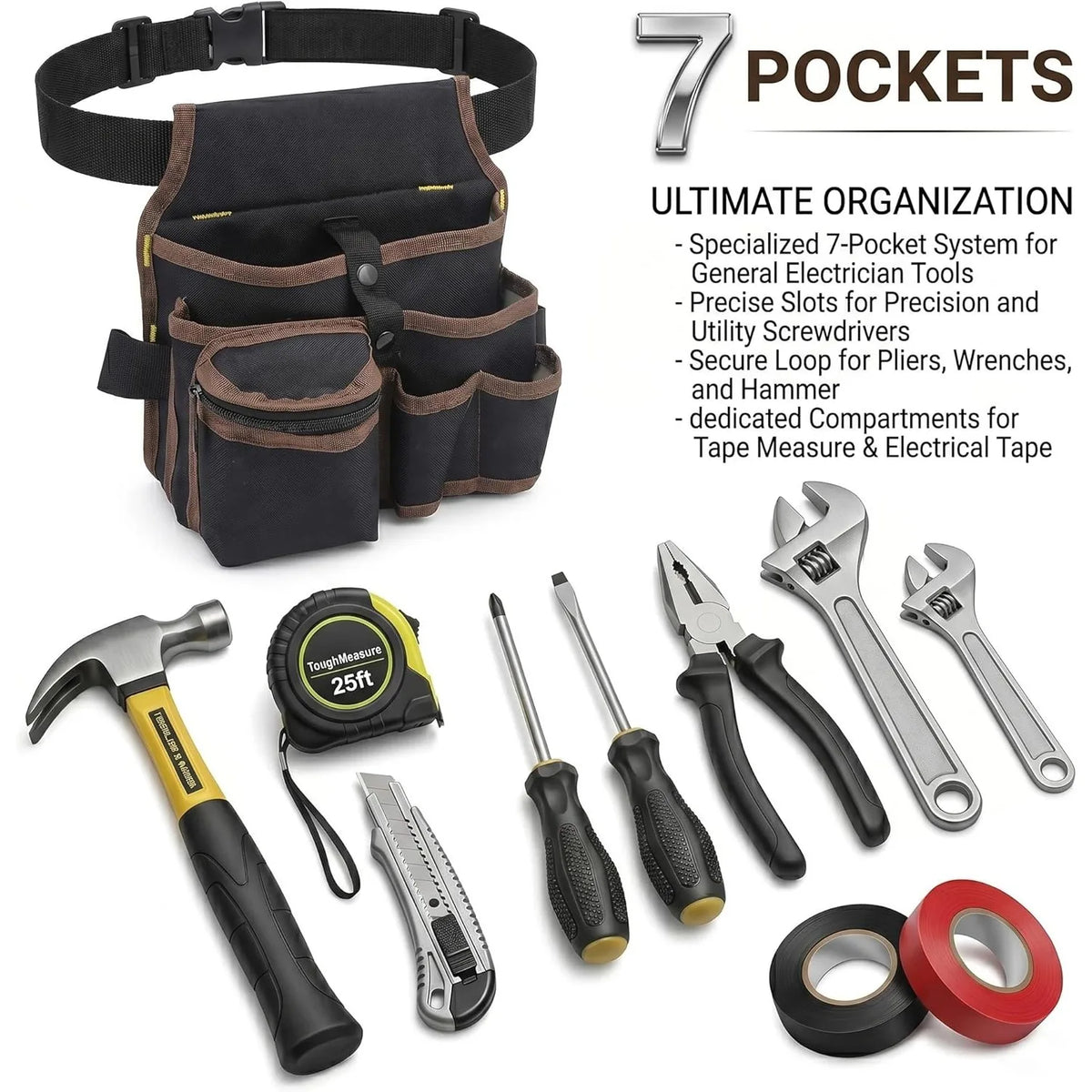 Cintura portautensili, borsa porta attrezzi da elettricista, cinture regolabili per uomo e donna, cintura multiuso con portamartello e organizer multitasche