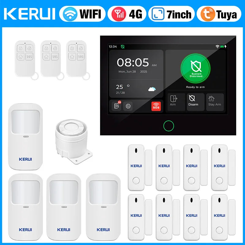 Entregas Rápidas KERUI Tuya WiFi+4G Sistema de Alarma para Hogar con 7 pulgadas Pantalla Táctil desde Almacén de ES Protección de Alarma