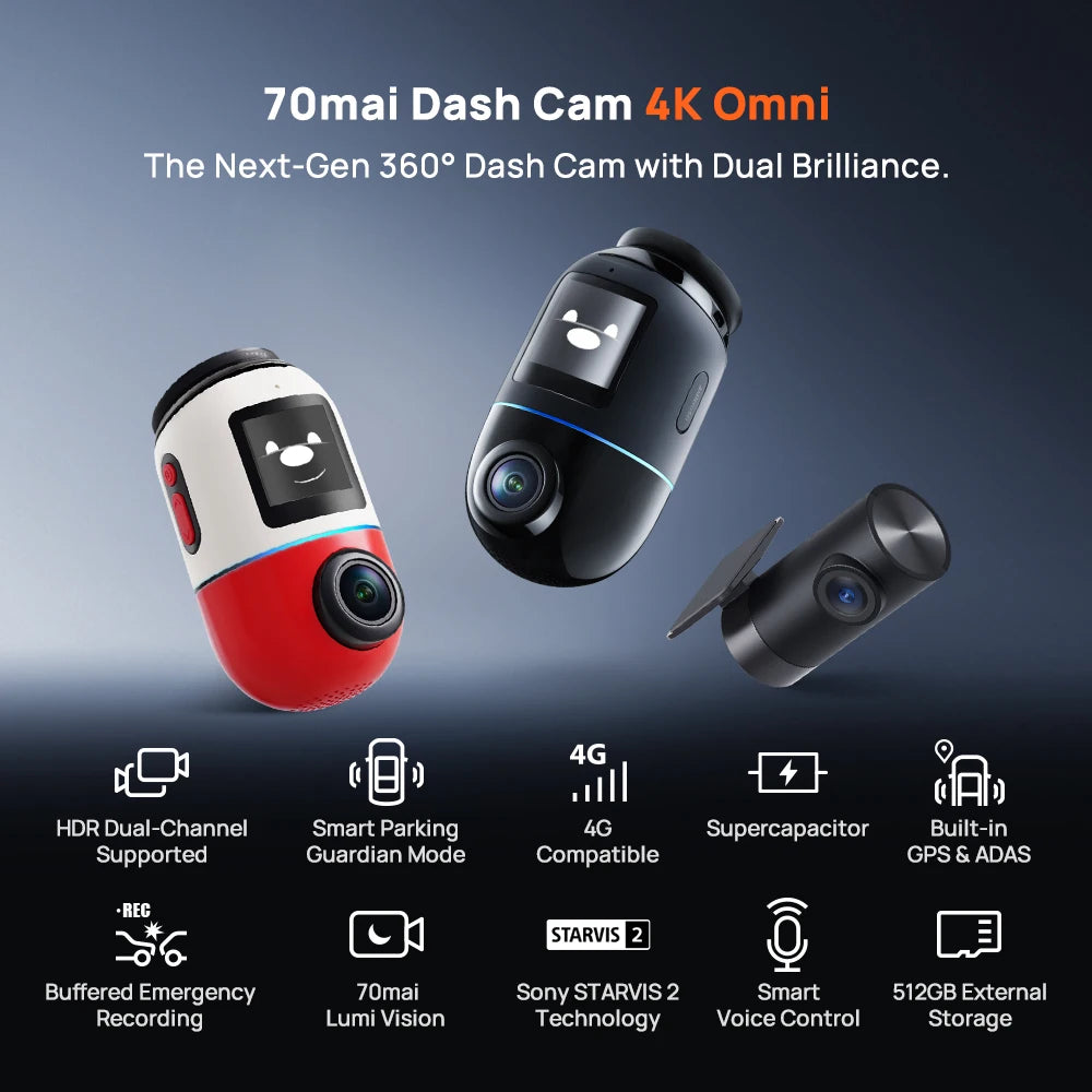 4K 360° Rotating Dash Cam with GPS, ADAS, 4G LTE & Supercapacitor