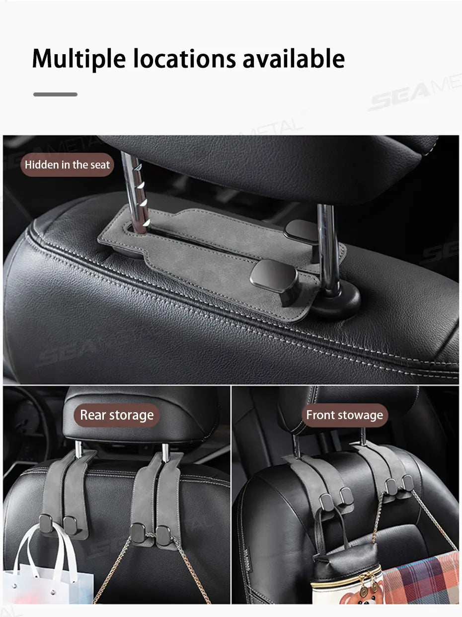 SEAMETAL Car Seat Back Hook Luxury Suede Headrest Hanging Hook 20KG Load-Bearing Universal Backseat Storage Hook for Purse Bag