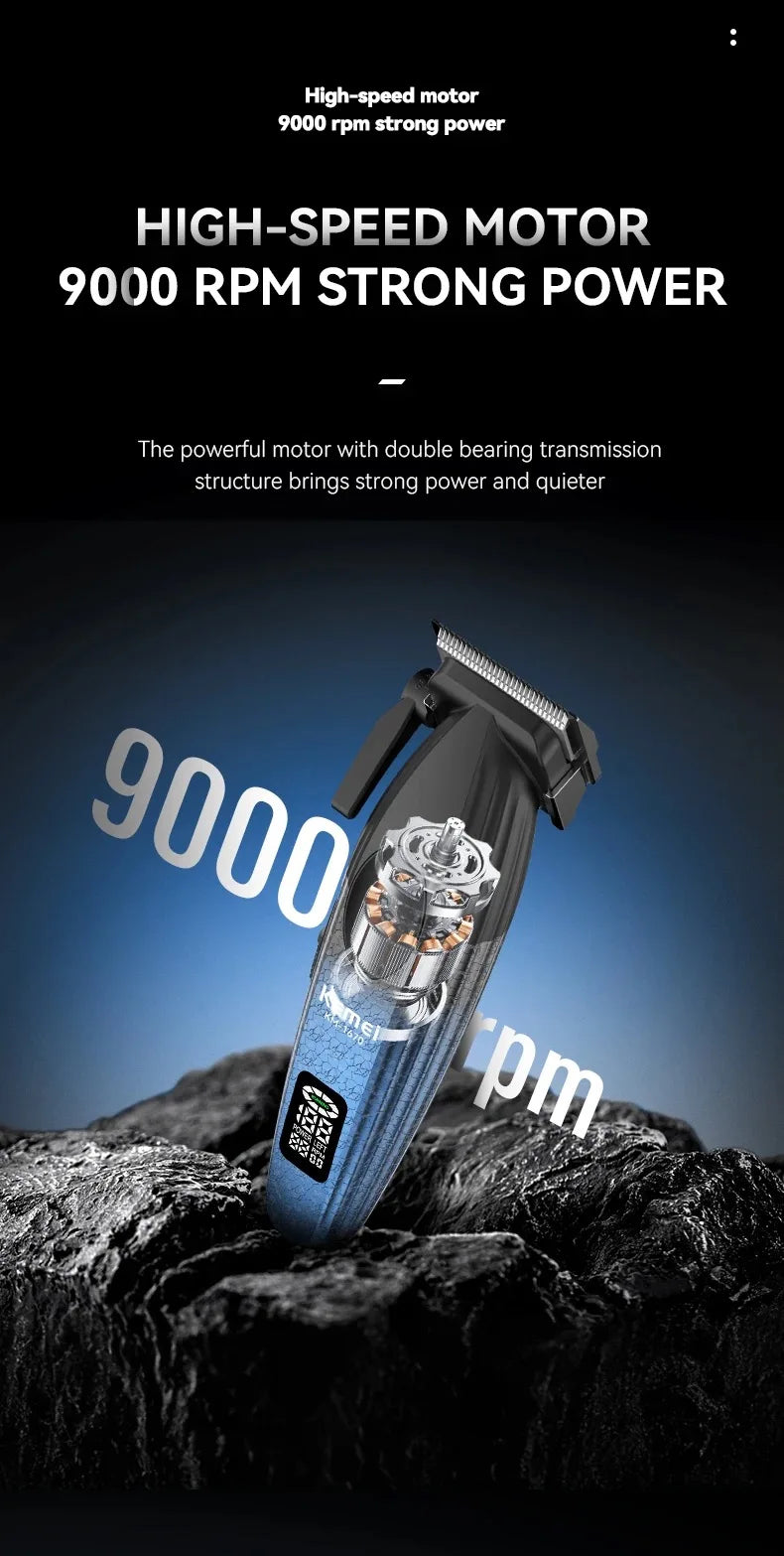 Cordless 9000RPM Hair Clipper Zero Gap Trimmer for Precision Cuts