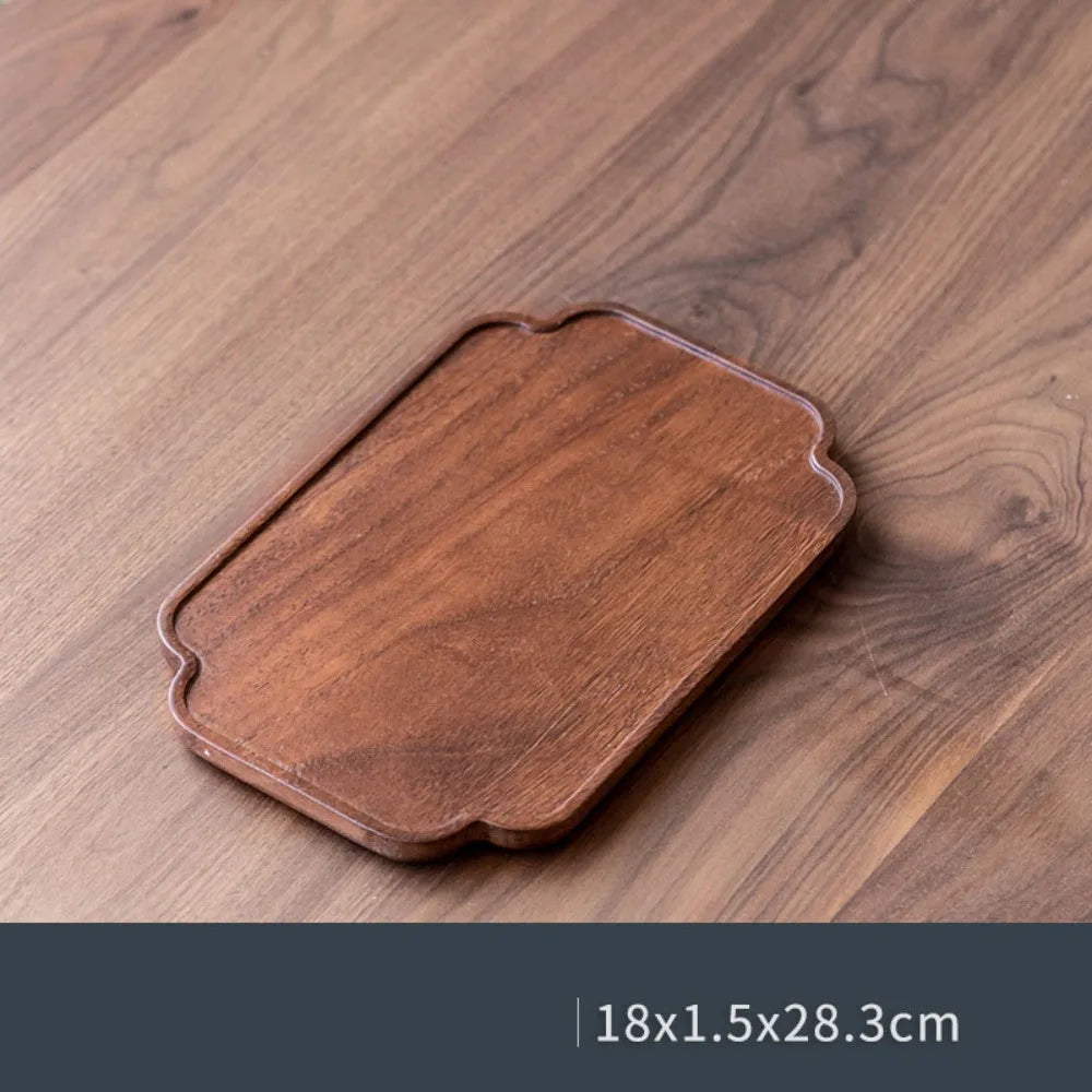 Walnut Round and Leaf Tea Tray, Retro Wooden Serving Platter