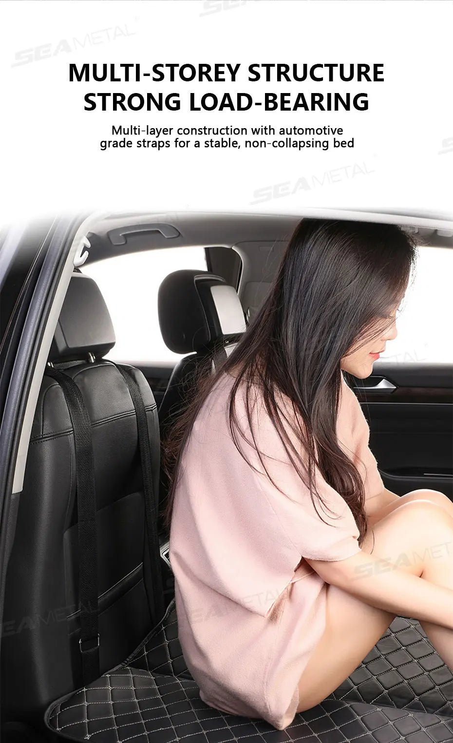 SEAMETAL Non-Inflatable Car Travel Bed Hanging Back Seat Sleeping Pad Mattress Car Camping Extender Mattress for Sedan/SUV/Truck