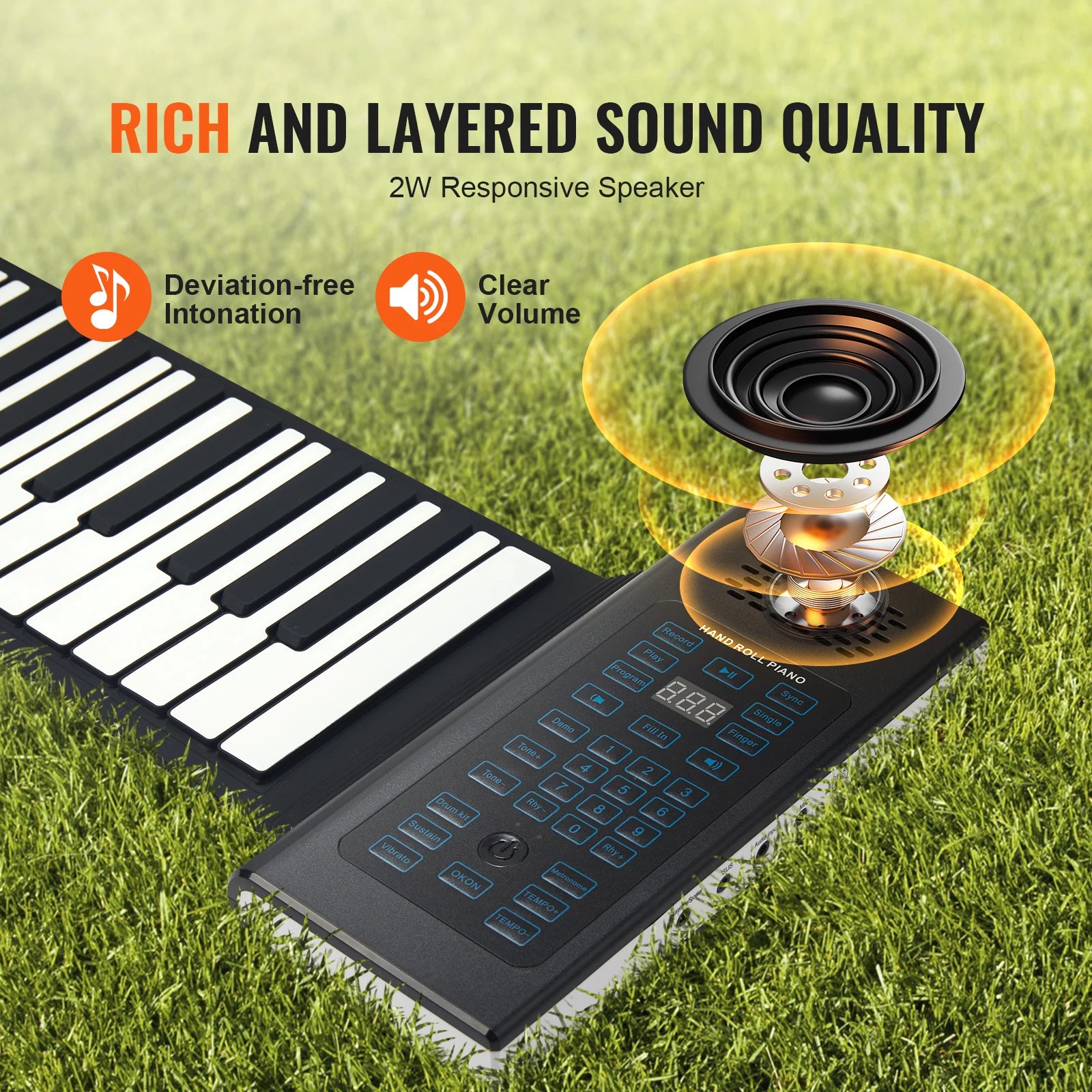88-Key Roll Up Piano Keyboard with 128 Tones & Rechargeable Battery