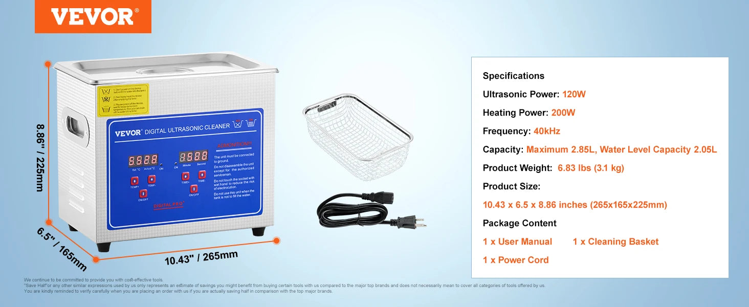 Ultralydsrens med varme og timer til smykker og briller (2L–30L)