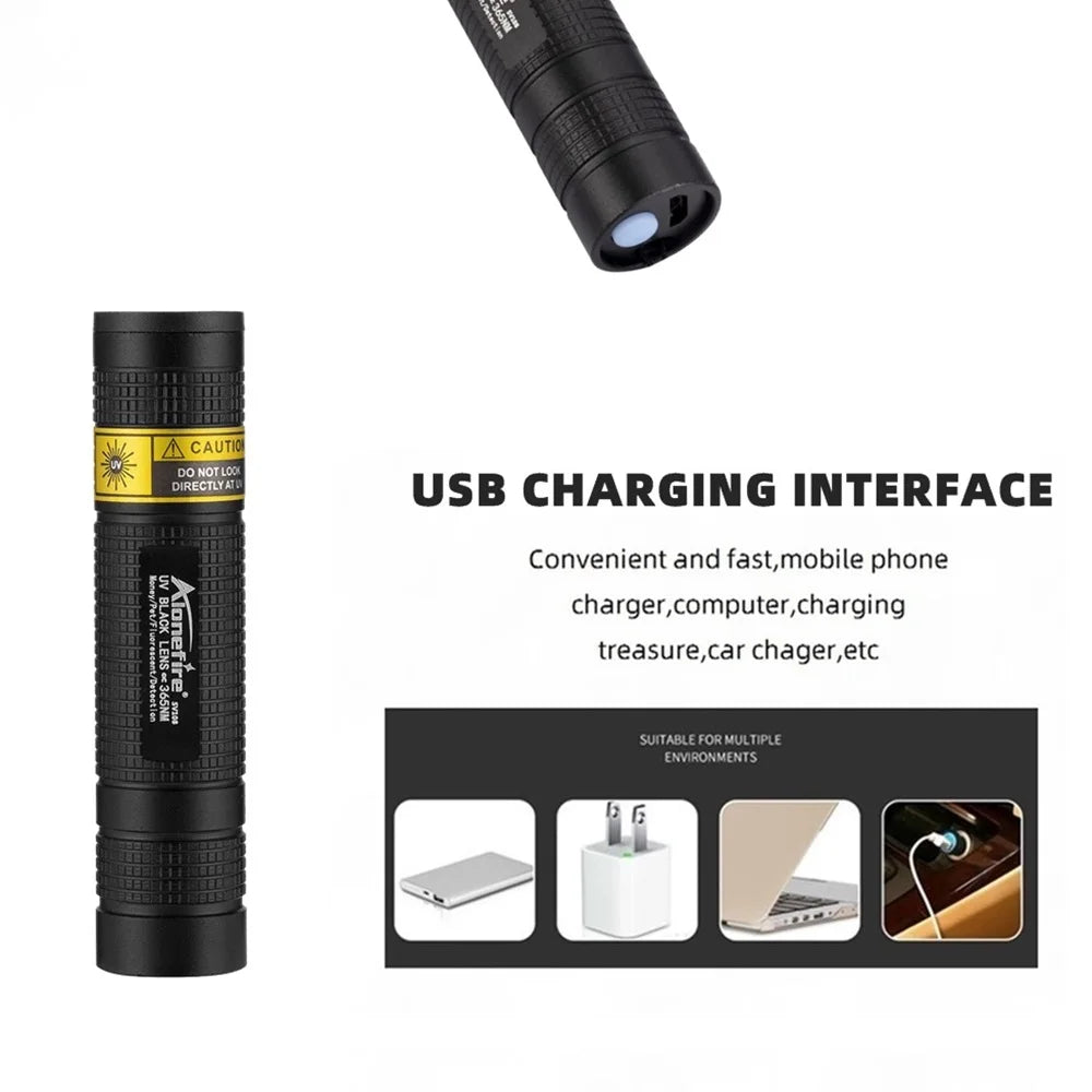 365nm Mini UV Led Blacklight Flashlight Usb Rechargeable Nail lamp Pet Stain Leakage Marker Ore Money Scorpion Detection lights 